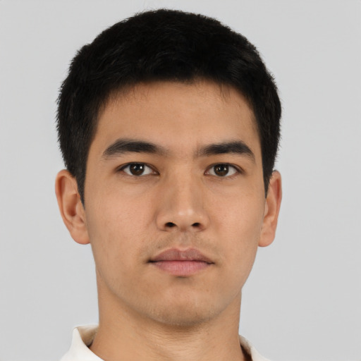 Neutral asian young-adult male with short  brown hair and brown eyes