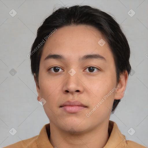 Neutral asian young-adult male with short  brown hair and brown eyes