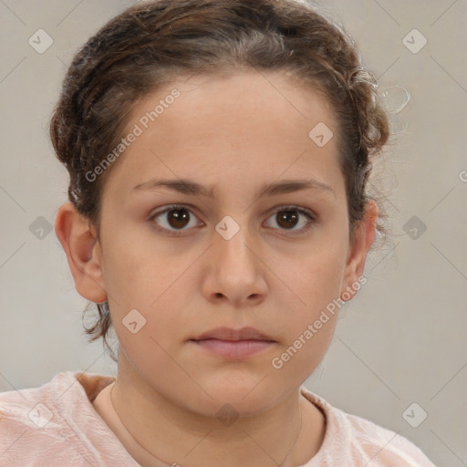 Neutral white young-adult female with short  brown hair and brown eyes