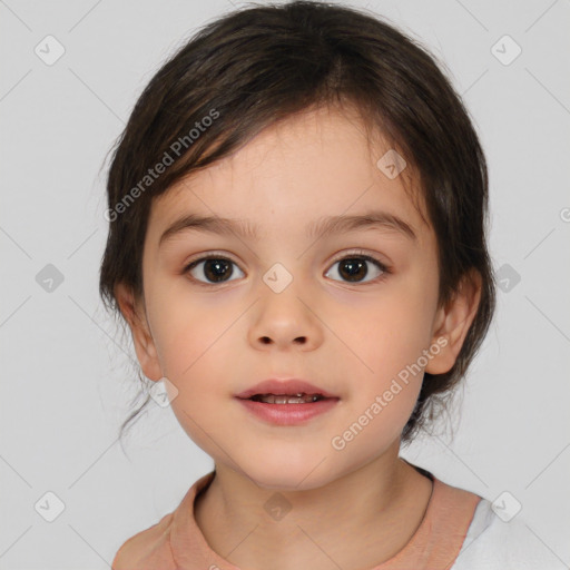 Neutral white child female with medium  brown hair and brown eyes