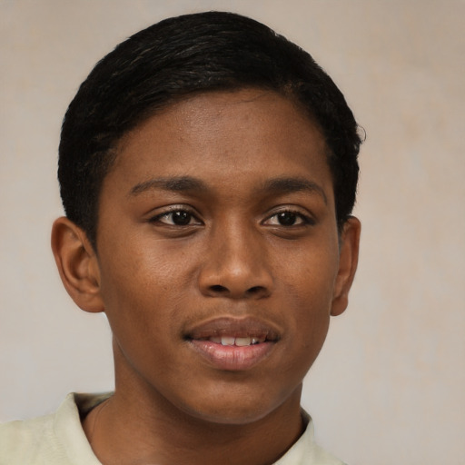 Neutral black young-adult female with short  brown hair and brown eyes