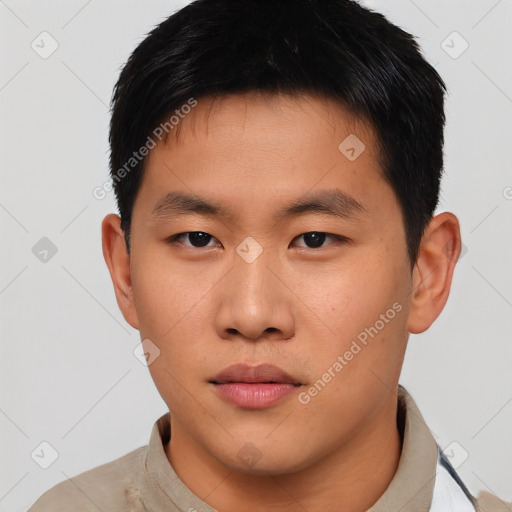 Neutral asian young-adult male with short  brown hair and brown eyes