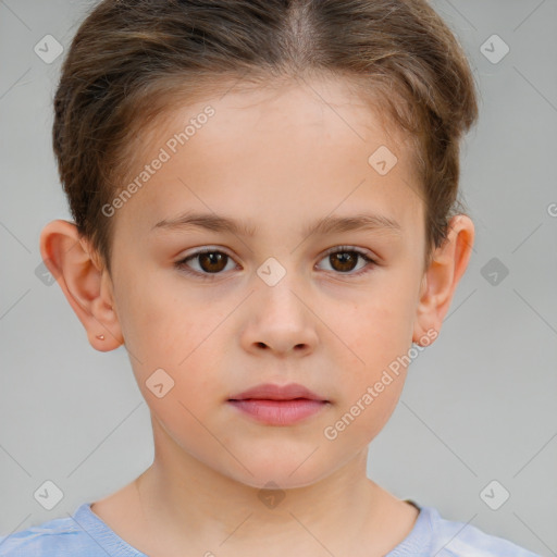 Neutral white child female with short  brown hair and brown eyes