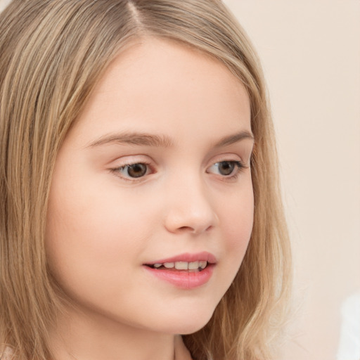 Neutral white child female with long  brown hair and brown eyes