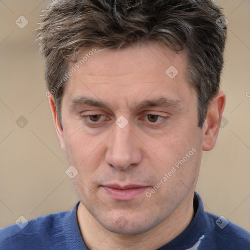 Neutral white adult male with short  brown hair and brown eyes