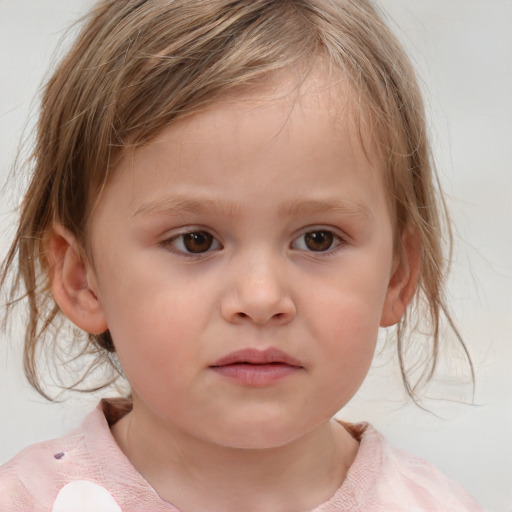 Neutral white child female with medium  brown hair and blue eyes