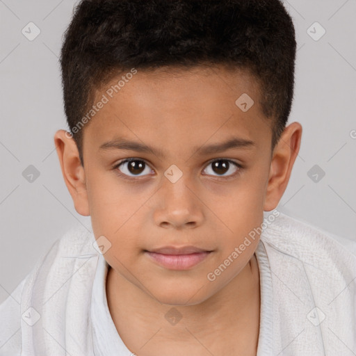 Joyful white child male with short  brown hair and brown eyes