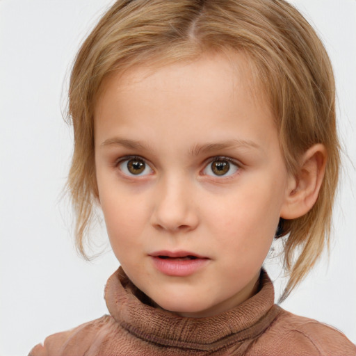 Neutral white child female with medium  brown hair and brown eyes