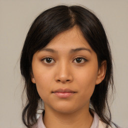 Neutral asian young-adult female with medium  brown hair and brown eyes