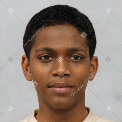 Neutral black young-adult male with short  brown hair and brown eyes