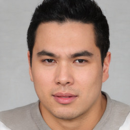 Neutral asian young-adult male with short  black hair and brown eyes