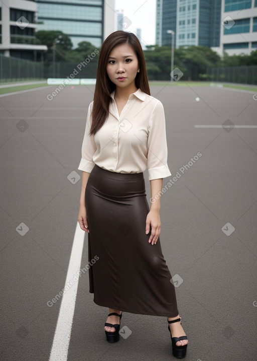 Singaporean adult female with  brown hair