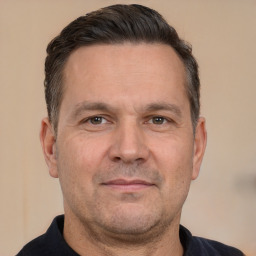Neutral white adult male with short  brown hair and brown eyes
