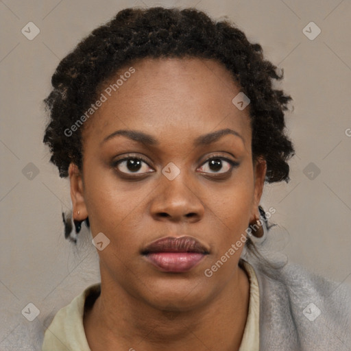 Neutral black young-adult female with short  brown hair and brown eyes