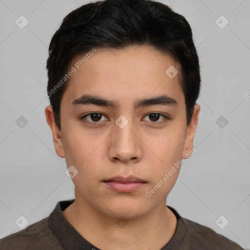 Neutral asian young-adult male with short  black hair and brown eyes