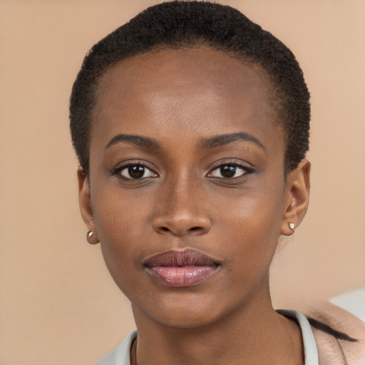 Neutral black young-adult female with short  brown hair and brown eyes