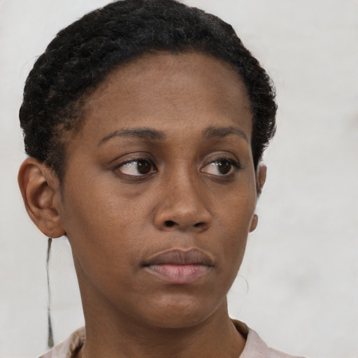Neutral black young-adult female with short  brown hair and brown eyes