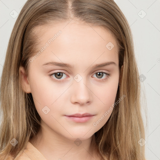 Neutral white child female with long  brown hair and brown eyes