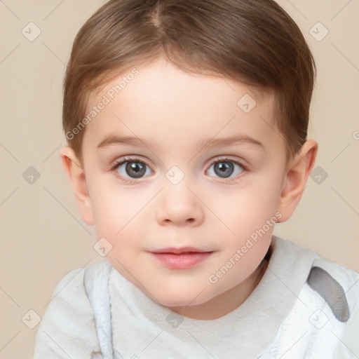 Neutral white child female with short  brown hair and brown eyes