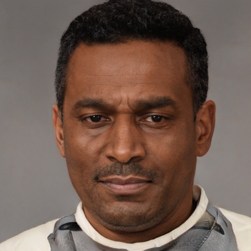 Neutral latino adult male with short  black hair and brown eyes