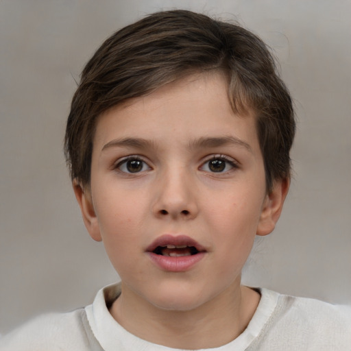 Neutral white child female with short  brown hair and brown eyes