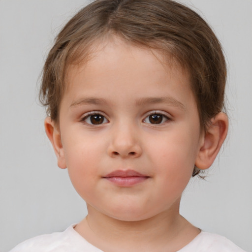 Neutral white child female with medium  brown hair and brown eyes