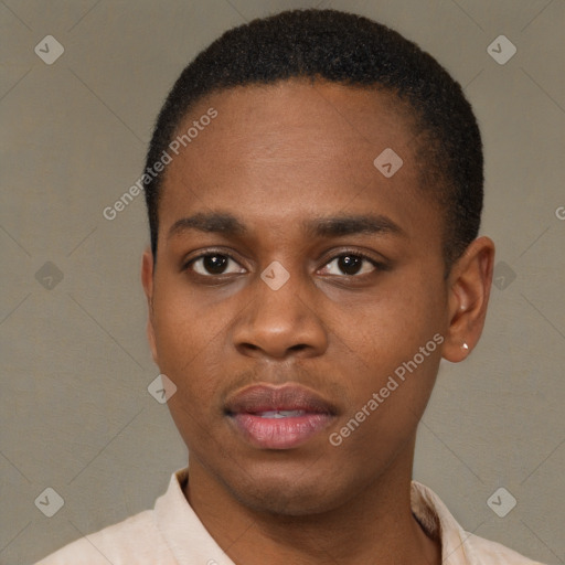 Neutral black young-adult male with short  brown hair and brown eyes