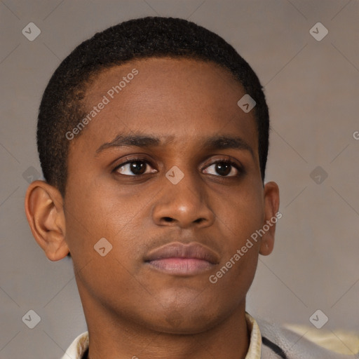 Neutral black young-adult male with short  brown hair and brown eyes