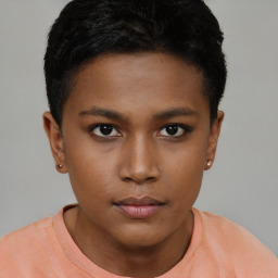 Neutral black young-adult female with short  brown hair and brown eyes