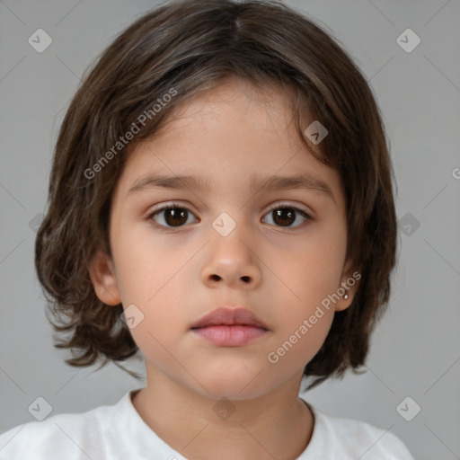 Neutral white child female with medium  brown hair and brown eyes