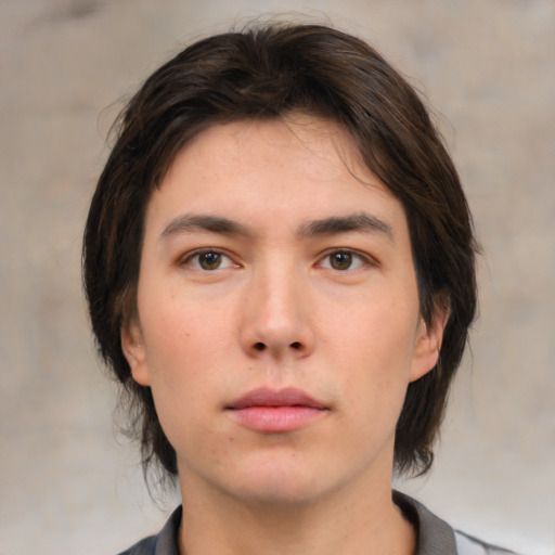 Neutral white young-adult male with medium  brown hair and brown eyes