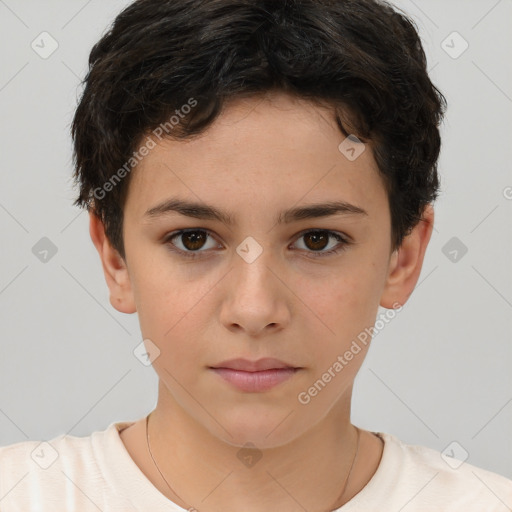 Neutral white child female with short  brown hair and brown eyes