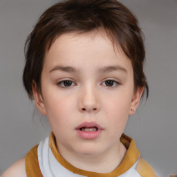 Neutral white child female with medium  brown hair and brown eyes