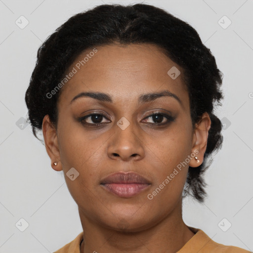 Neutral black young-adult female with short  brown hair and brown eyes