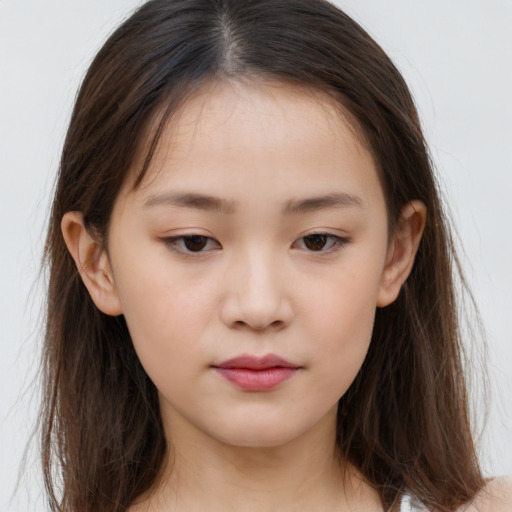 Neutral white child female with long  brown hair and brown eyes