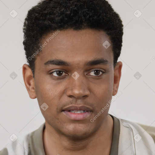 Neutral black young-adult male with short  brown hair and brown eyes