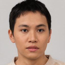 Neutral asian young-adult male with short  brown hair and brown eyes