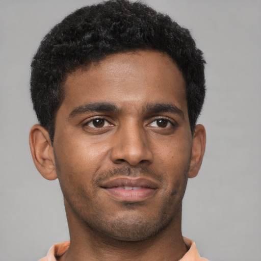 Neutral black young-adult male with short  brown hair and brown eyes