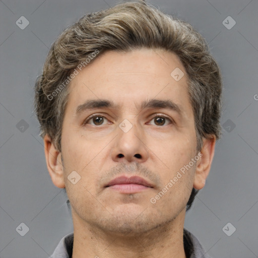 Neutral white adult male with short  brown hair and brown eyes