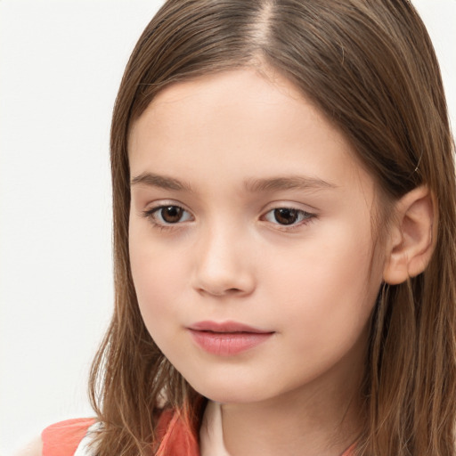 Neutral white child female with long  brown hair and brown eyes