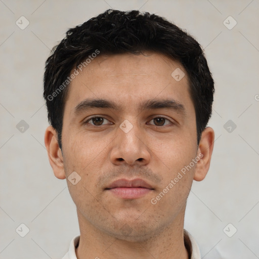 Neutral asian young-adult male with short  black hair and brown eyes