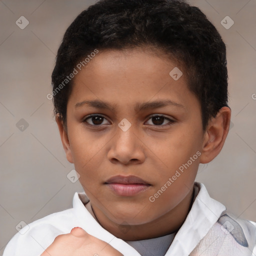 Neutral latino young-adult female with short  brown hair and brown eyes