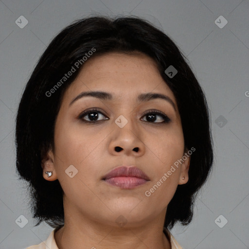 Neutral asian young-adult female with medium  brown hair and brown eyes