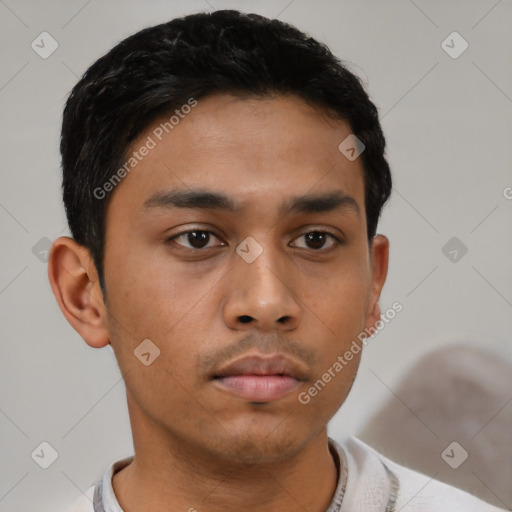 Neutral asian young-adult male with short  black hair and brown eyes