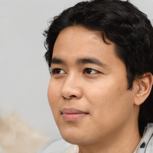 Neutral asian young-adult male with short  black hair and brown eyes