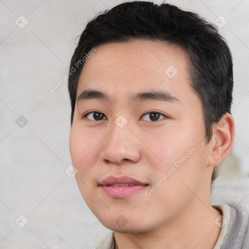 Neutral asian young-adult male with short  black hair and brown eyes