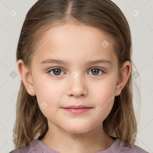 Neutral white child female with medium  brown hair and brown eyes