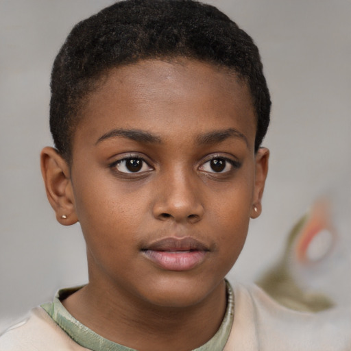 Neutral black child female with short  brown hair and brown eyes