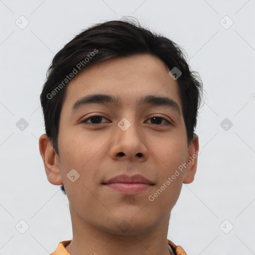 Neutral asian young-adult male with short  brown hair and brown eyes