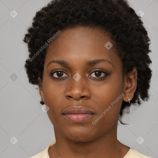 Neutral black young-adult female with short  brown hair and brown eyes